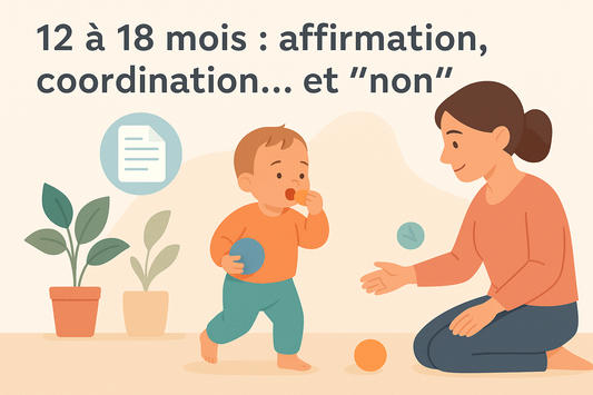 Bannière illustrant le développement global de l’enfant entre 12 et 18 mois : premiers pas, autonomie, langage en construction. Visuel associé à une fiche professionnelle à télécharger sur ActiKit.