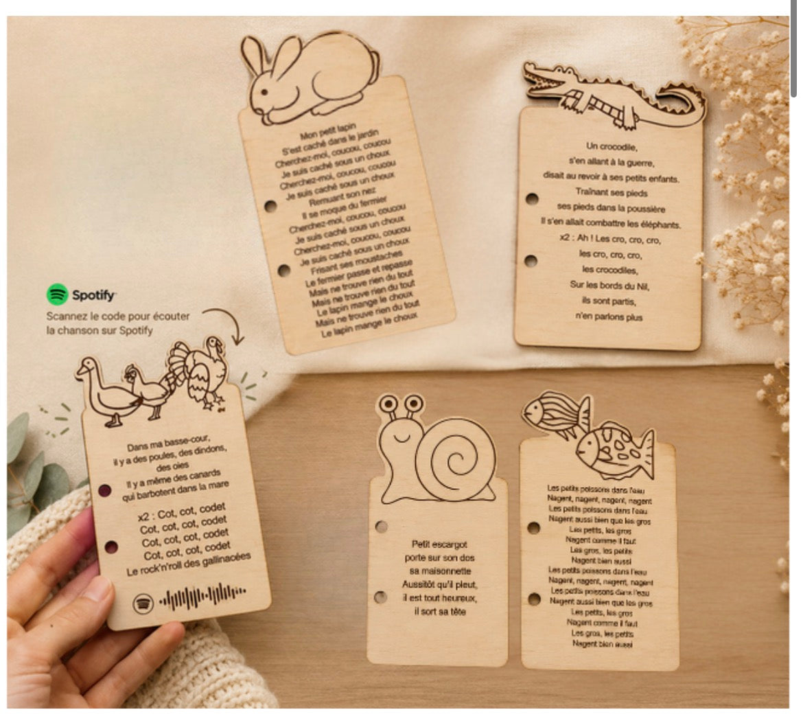 Cartes chansons en bois – Comptines à chanter