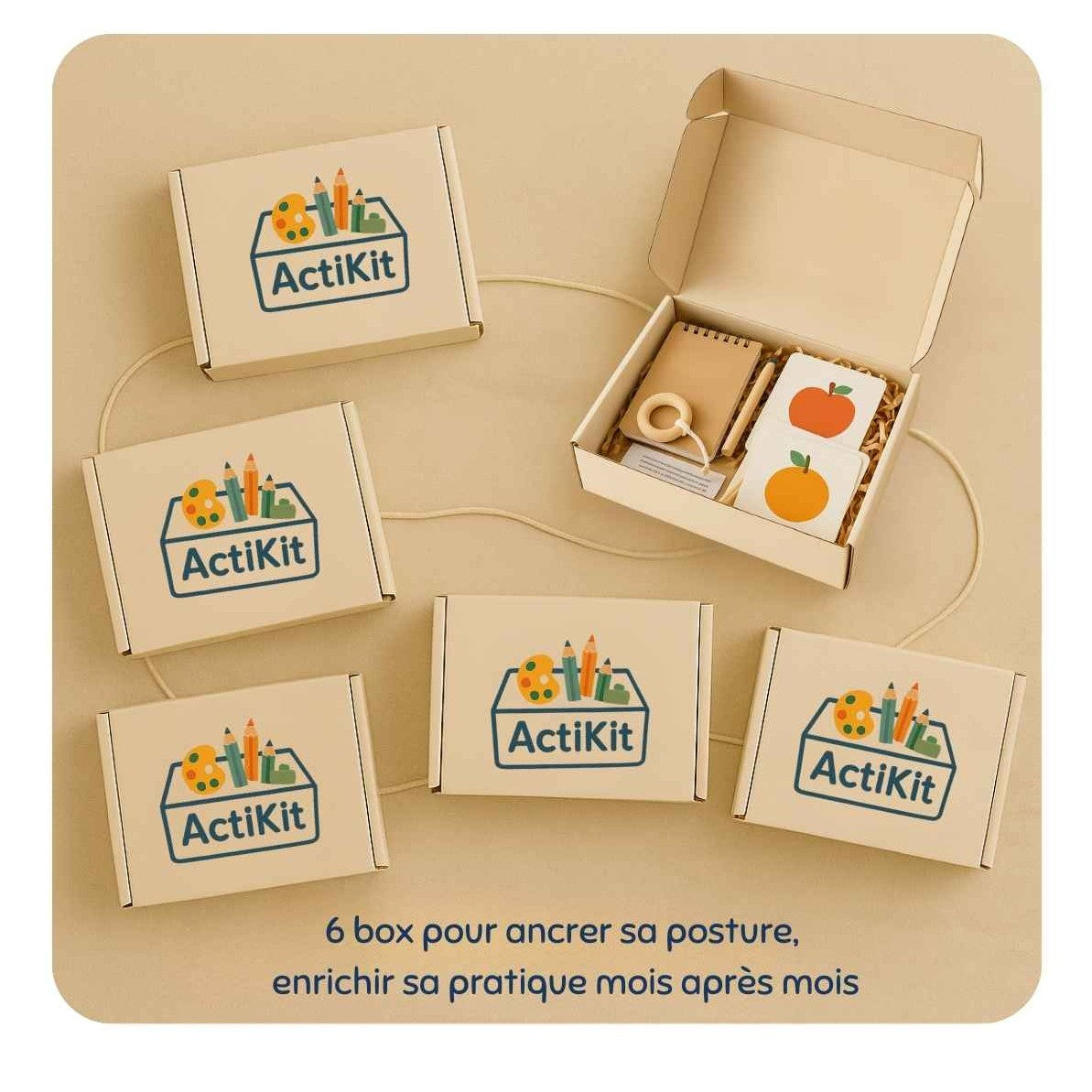 Box ActiKit 6 mois avec activités éducatives variées pour assistant(e) maternel(le), matériel fourni et livret illustré