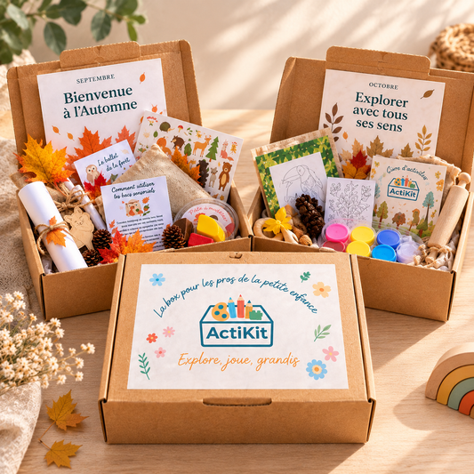 Abonnement ActiKit 3 mois – trois box pédagogiques pour professionnels de la petite enfance